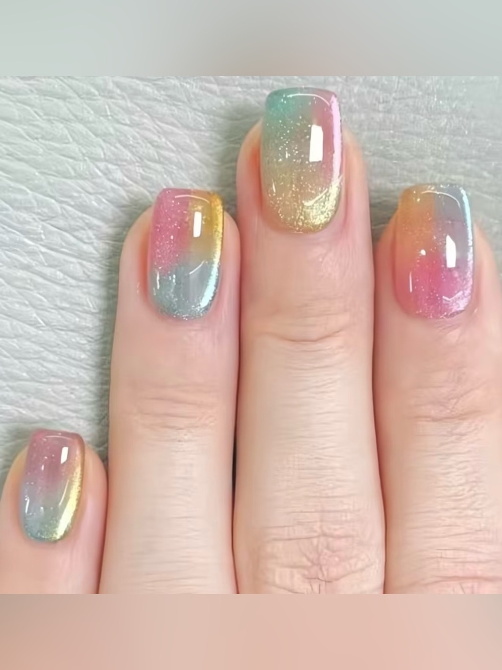 Multi-Color Pastel Ombre Press-On Nail Set -